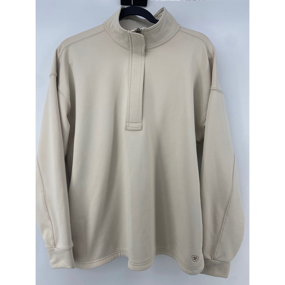 Ariat Tek Sweatshirt Women Large Tan Breeze Logo 1/2 Zip‎ Equestrian Fleece Soft